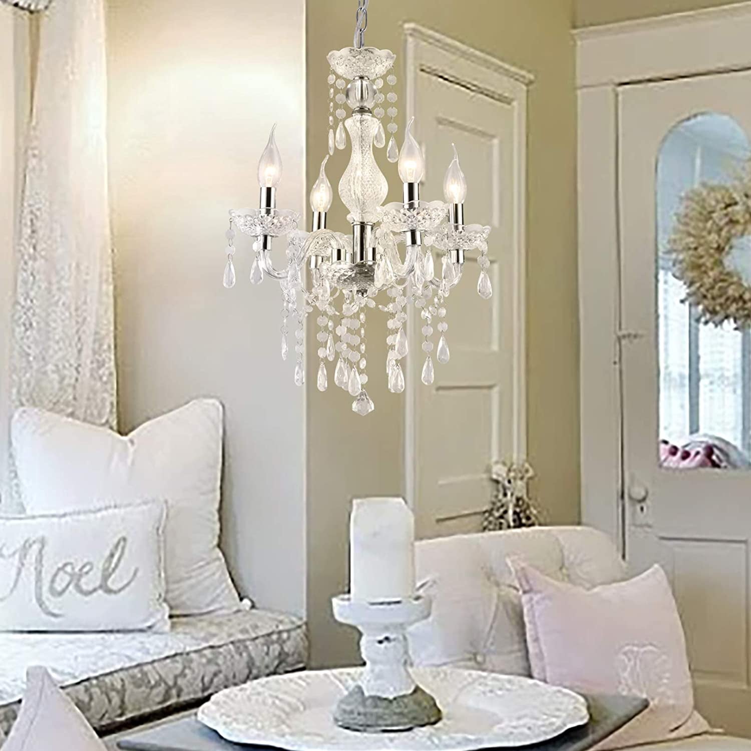 Crystal Chandeliers Clear Acrylic Chandelier Mini 4-Lights Pendant Lighting Modern Hanging Light Fixtures for Girl'S Room,Dining Rooms