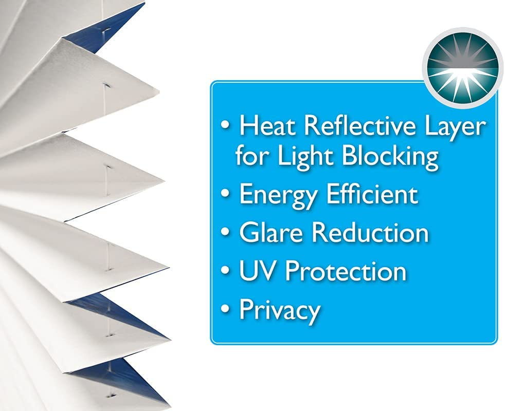 No Tools Easy Lift Trim-At-Home Cordless Pleated Light Blocking Fabric Shade White, 36 in X 64 In, (Fits Windows 19 in - 36 In)
