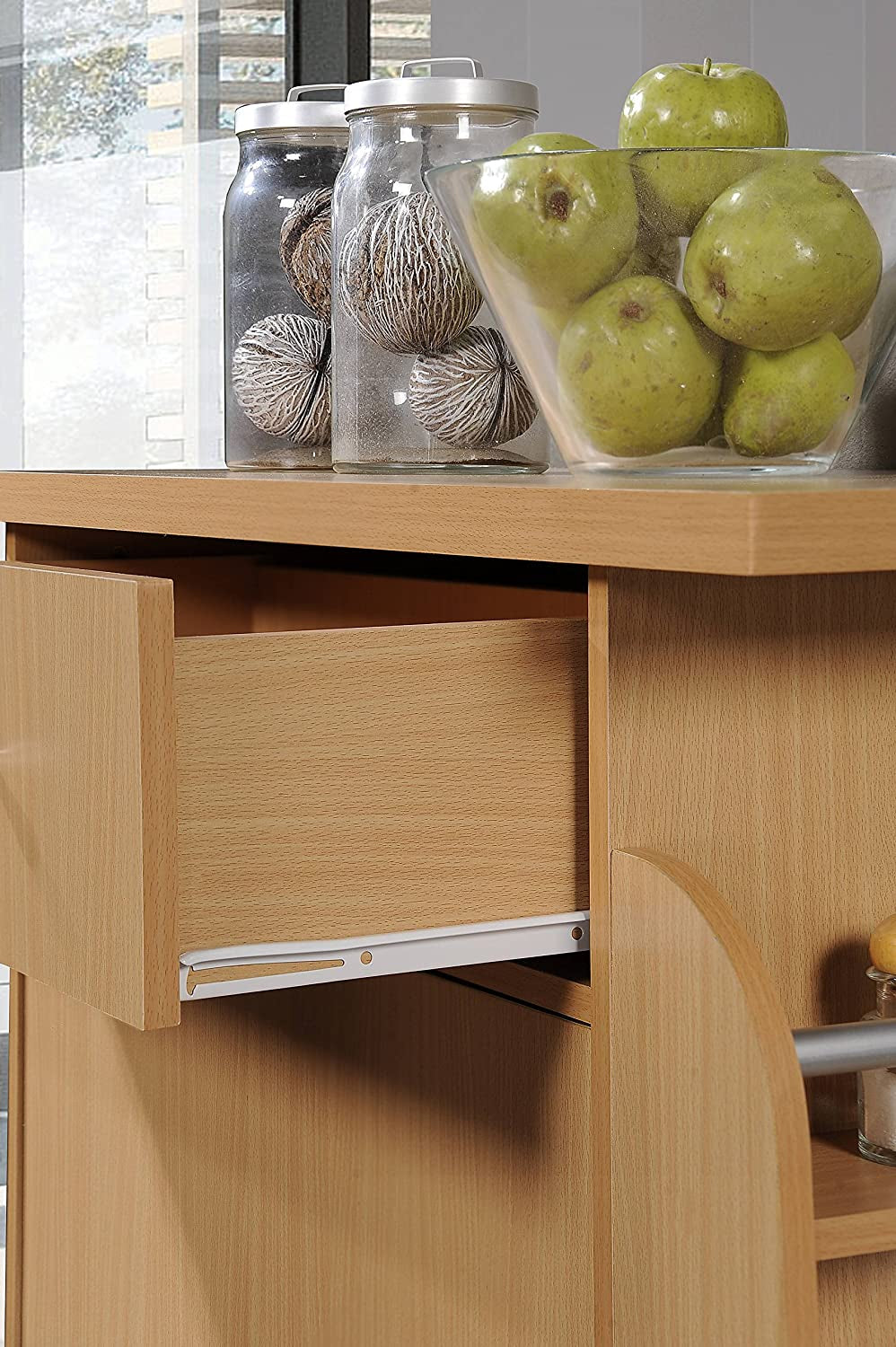 Import Kitchen Island with Spice Rack and Towel Rack, Beech