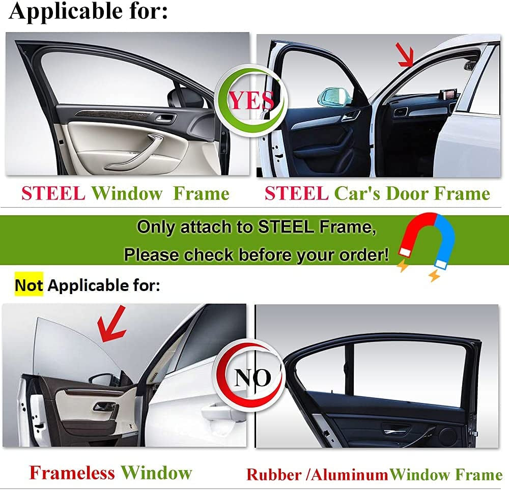 Ovege Car Window Shade -Car Side Window Sun Shade Car Curtain Pleated Silky UV Protection Privacy Baby Suction Magnetic (Black-Opaque, Front&Back 4Pcs)