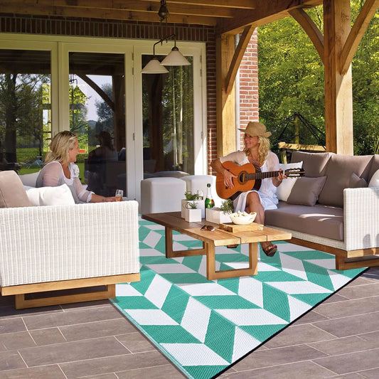 Teal Outdoor Rug Camping Rug 5X8 Reversible Plastic Straw Rug Waterproof Modern Floor Mat Area Rug for Patio,Backyard, Rv Rugs for Outside