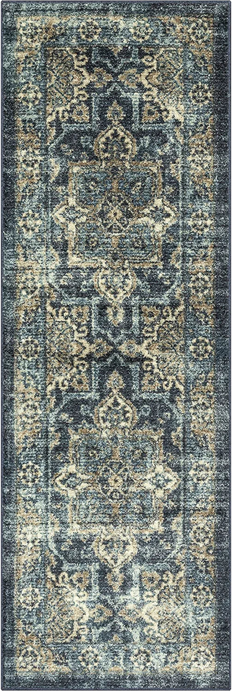 Maples Rugs Ava Traditional Tapestry Hallway Entryway Runner Non Skid Runner Rug [Made in USA], Persian Blue, 2' X 6'