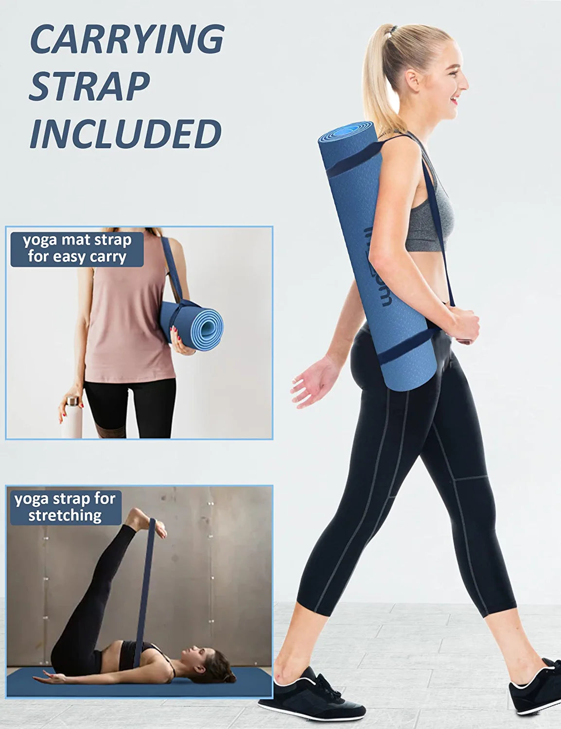 Yoga Mat  Yoga Mats for Women 1/3 Inch Thick Yoga Mat for Men Exercise Mat Workout Mat for Yoga Pilates Home Gym Yoga Mat Non Slip with Carrying Strap
