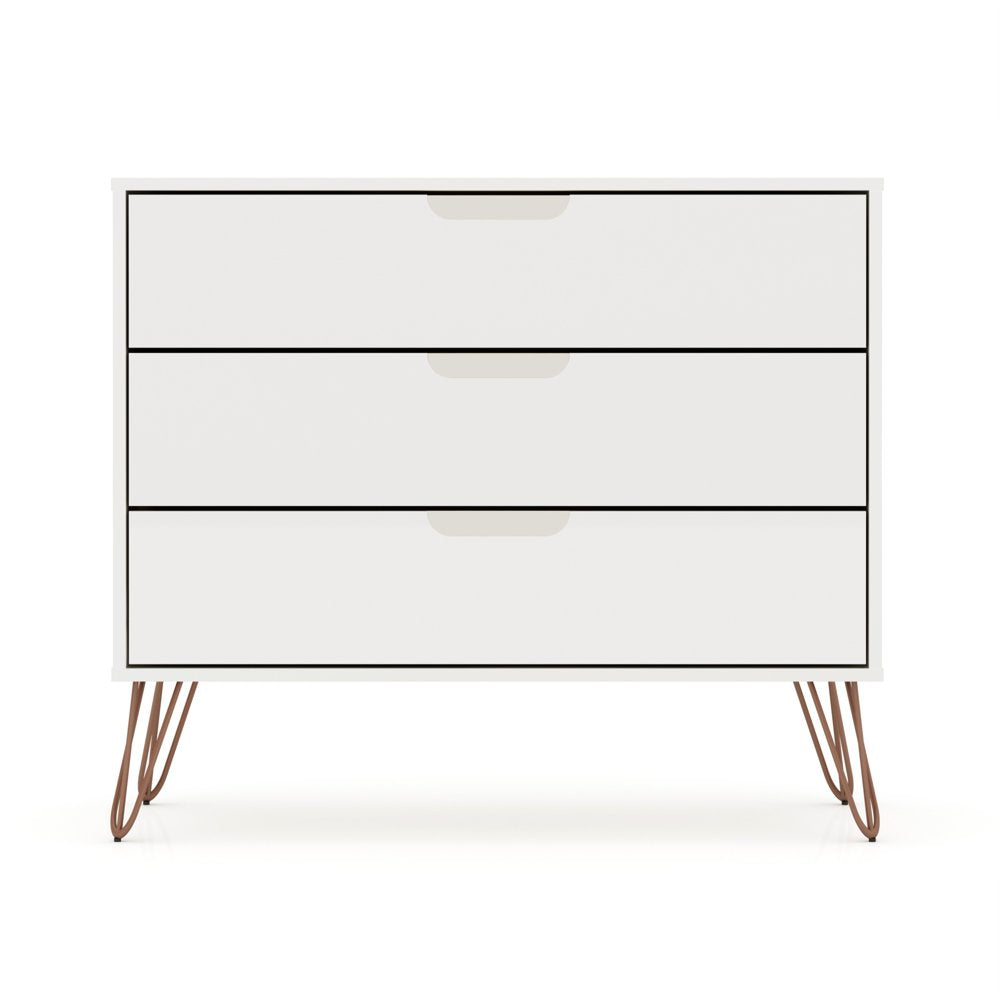 Rockefeller Mid-Century- Modern Dresser with 3- Drawers in White