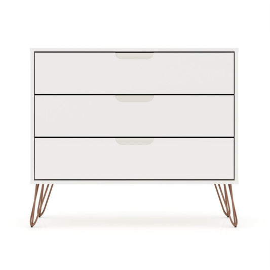 Rockefeller Mid-Century- Modern Dresser with 3- Drawers in White