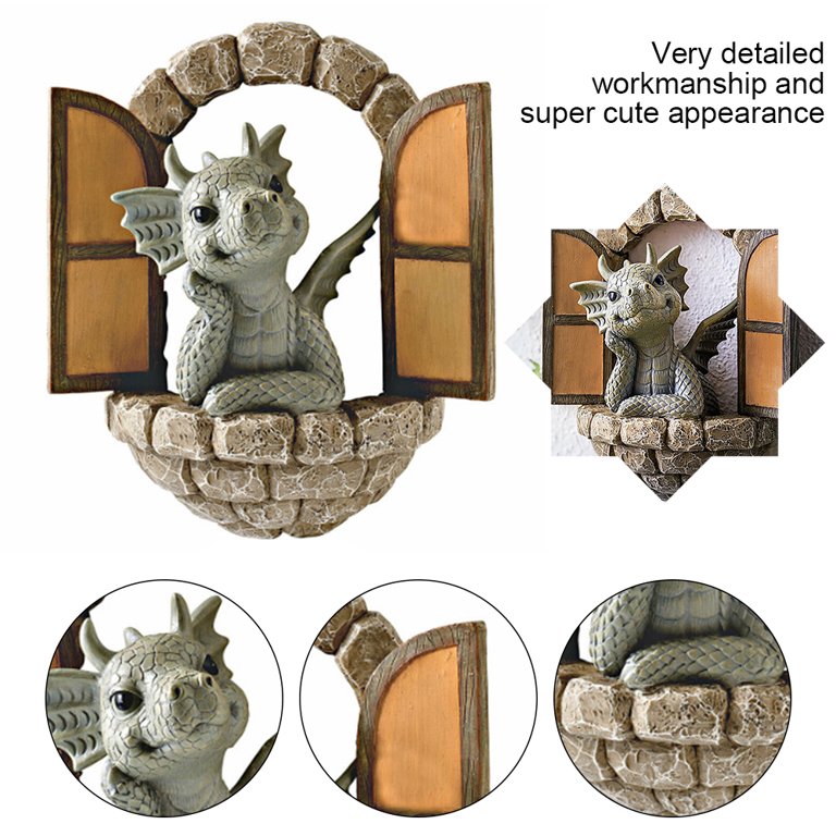 RELAX Courtyard Dinosaur Sculpture Wall Decoration, Weatherproof Resin Statue Miniatures, Lovely Dragon Garden Ornaments for Patio Yard (Dinosaur)