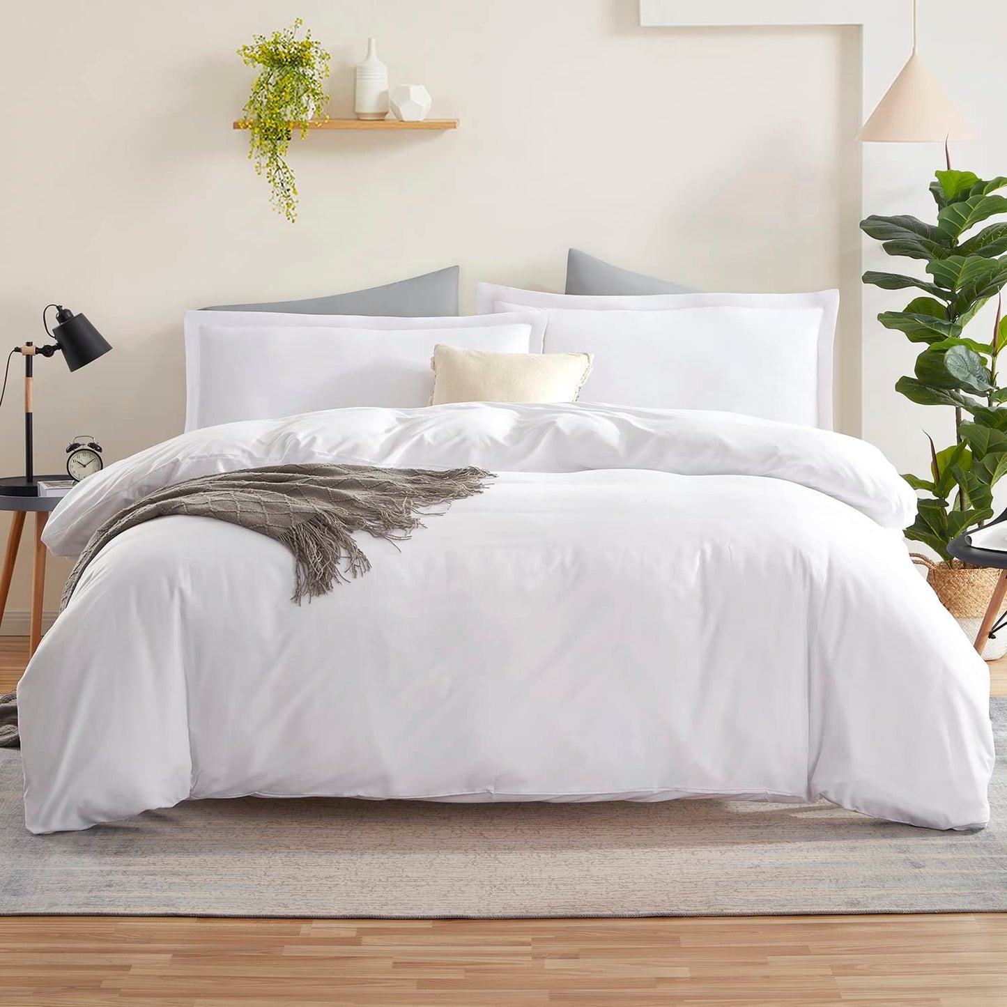 Nestl White Duvet Cover Queen Size - Soft Queen Duvet Cover Set, 3 Piece Double Brushed Queen Size Duvet Covers with Button Closure, 1 Duvet Cover 90X90 Inches and 2 Pillow Shams