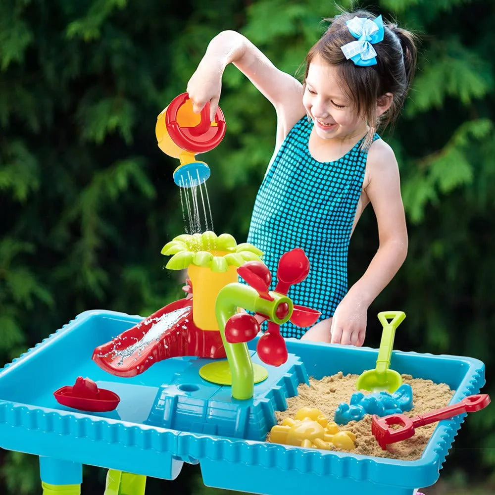 Sand Water Table Outdoor Toys - Toddler Activity Table Sandbox Toy Sensory Table Summer Toys Beach Play Table 27 Pcs Accessories for Baby Kids Children