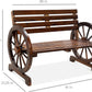 2-Person Wooden Wagon Wheel Bench for Backyard, Patio, Porch, Garden, Outdoor Lounge Furniture W/Rustic Country Design, Slatted Seat and Backrest - Brown
