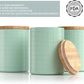Kitchen Canisters with Bamboo Lids, Airtight Metal Canister Set, Coffee, Sugar, Tea, Flour Storage Containers, Farmhouse Kitchen Decor, Mint, 5.25” X 6.75”, Set of 3