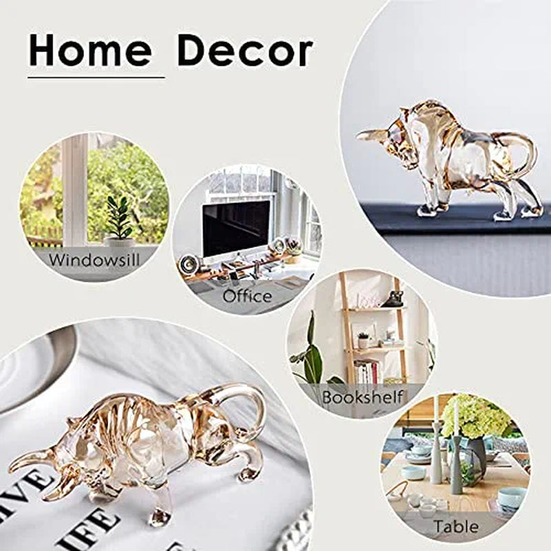 Charm and Lucky Fengshui Crystal Statues Wall Street Bull Figurine Sculpture Home Office Desk Decorative Ornament