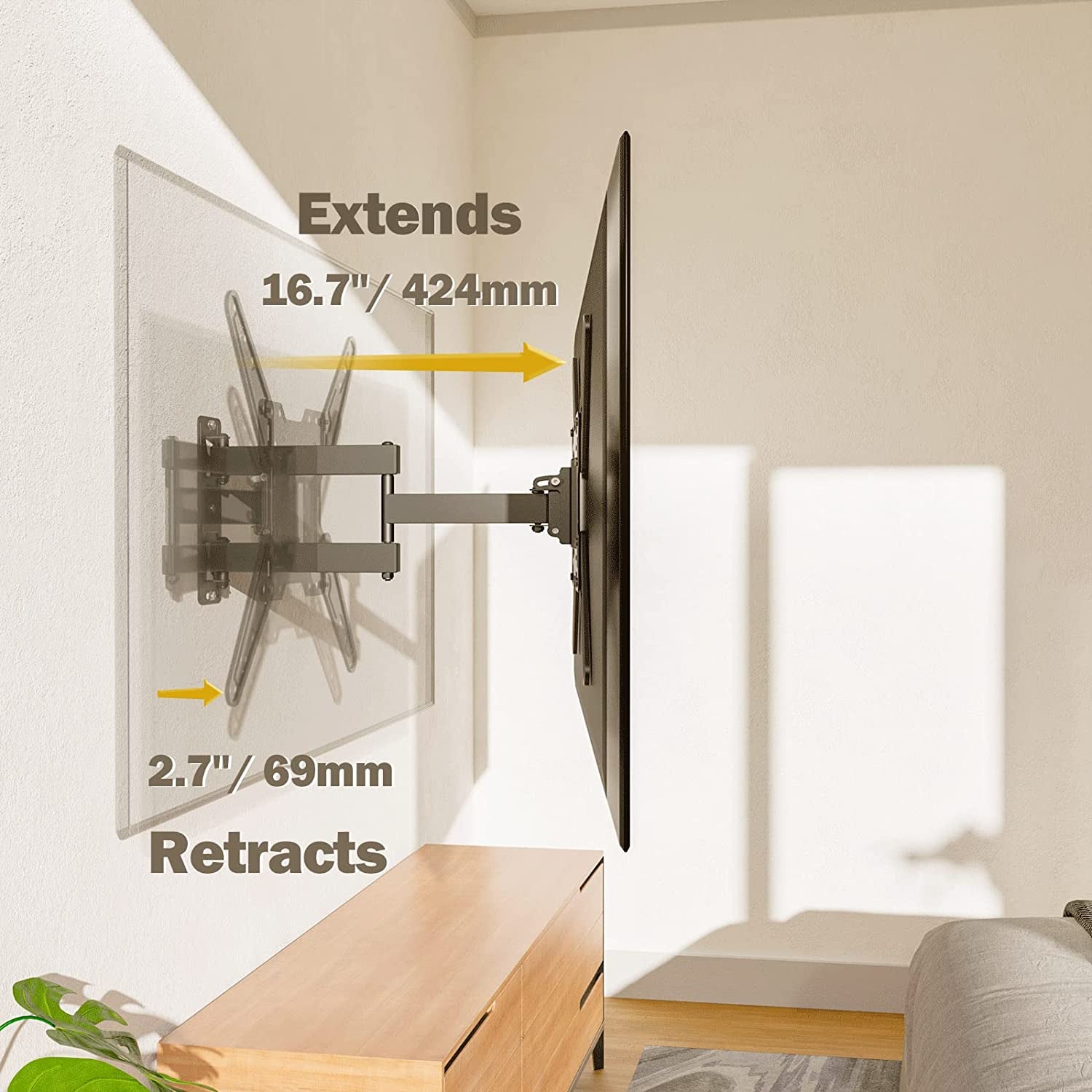 TV Wall Mount for Most 26-55 Inch Tvs, Full Motion TV Mount with Perfect Center Design on Single Stud Articulating Mount Max VESA 400X400Mm up to 77 LBS, Wall Mount TV Bracket MD2413-MX