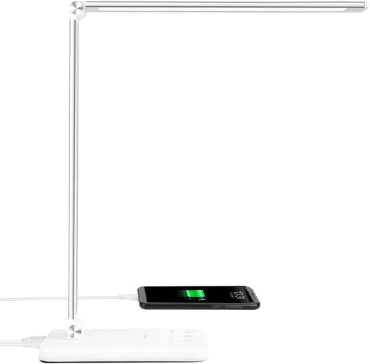 LED Desk Lamp, Desk Lamps for Home Office with USB Charging Port and 3000Mah Battery, Eye-Caring Table Lamp with 5 Color Modes and 5 Brightness Levels, 30/60Mins Timer Desk Light for Working, Reading