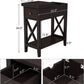 Flip Top End Table, Narrow Side Table Slim End Table with Drawer and Storage Shelf for Small Space, Living Room, Bedroom, Espresso