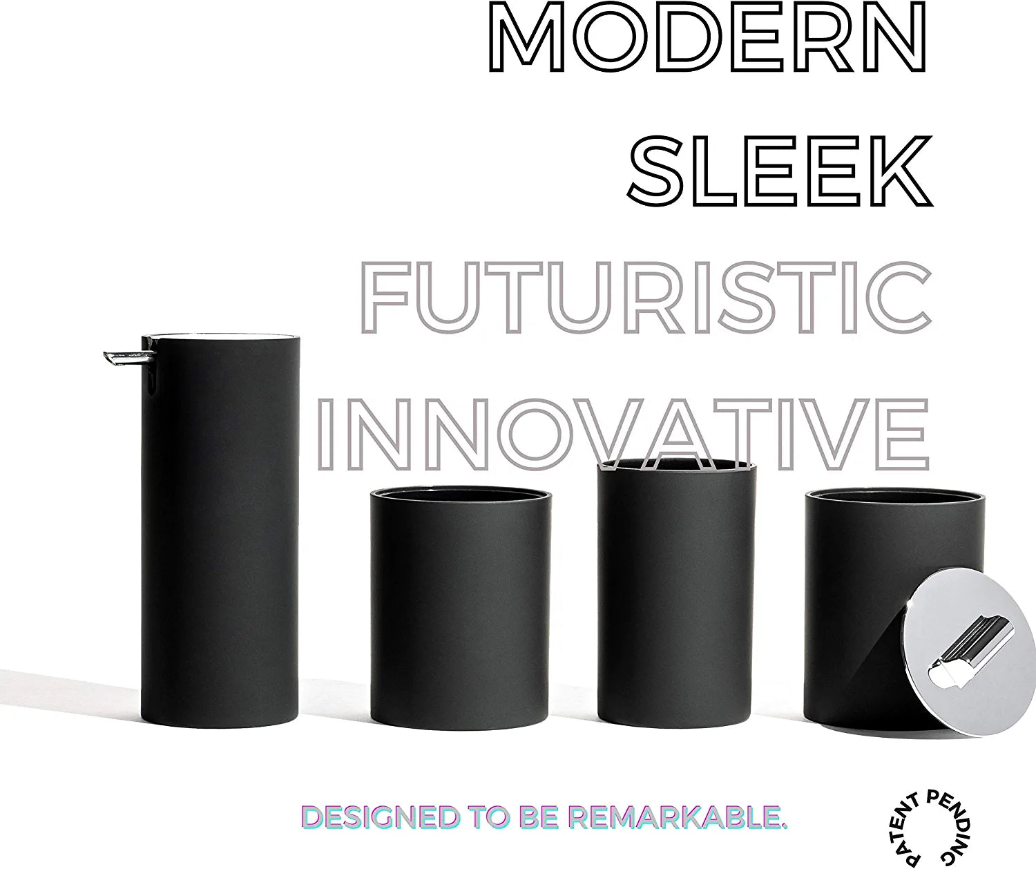 Sleek Matte Black Bathroom Accessory Set 4 Pcs Complete Bathroom Set Modern Bathroom Decor Bathroom Organizer Accesorios Para Baños Toothbrush Holder Soap Dispenser Set Home Decor Clearance