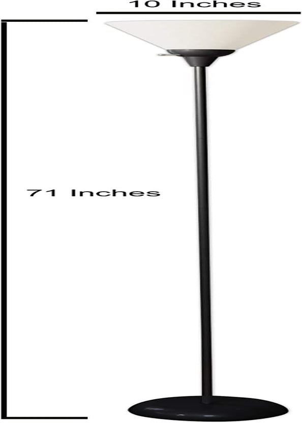LIGHTACCENTS Black Metal Floor Lamp with Opal White Cone Shade. Model 6113-21 Standing Pole Torch Floor Lamp Torchiere Super Bright Floor Lamp ( Black Finish )