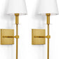 Wall Sconces Set of 2, Dimmable Sconces Wall Lighting, Classic Hardwired Indoor Brushed Gold Metal Sconce Lights with Fabric Shades (Bulb and Switch Not Included)