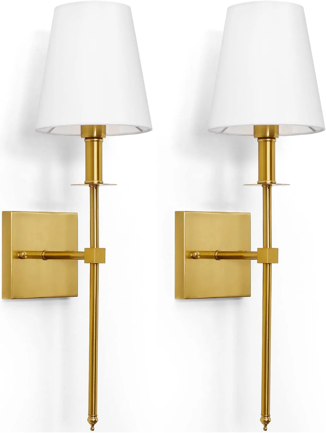 Wall Sconces Set of 2, Dimmable Sconces Wall Lighting, Classic Hardwired Indoor Brushed Gold Metal Sconce Lights with Fabric Shades (Bulb and Switch Not Included)