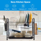 Dish Rack, 2 Tier Dish Drying Rack Kitchen Organizer with Drain Board, Utensil Holder, Cutting Board Holder, Gray