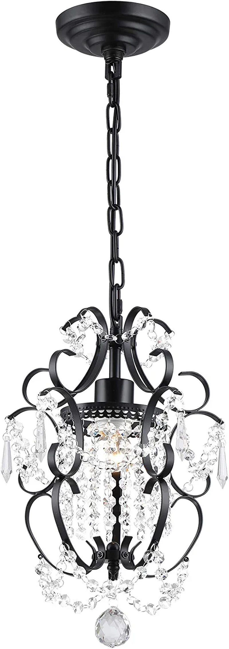 Mini Chandelier Black Crystal Chandelier 1 Light Elegant Chandelier Crystal Iron Ceiling Light Fixture for Bedroom,Farmhouse,Foyer