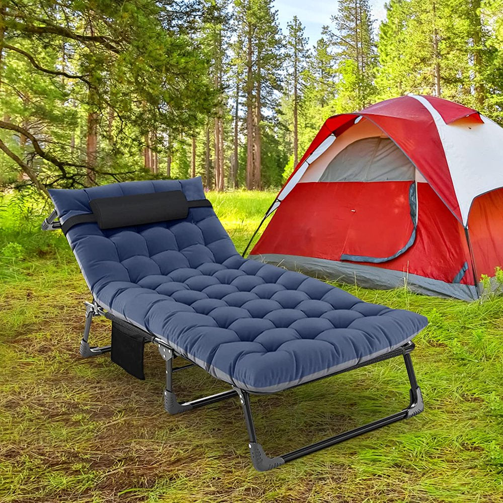 Sleeping Cots Bed with Mattress & Pillow, Portable Folding Bed Cot, Folding Camping Cot, Adjustable 4-Position Folding Lounge Chair