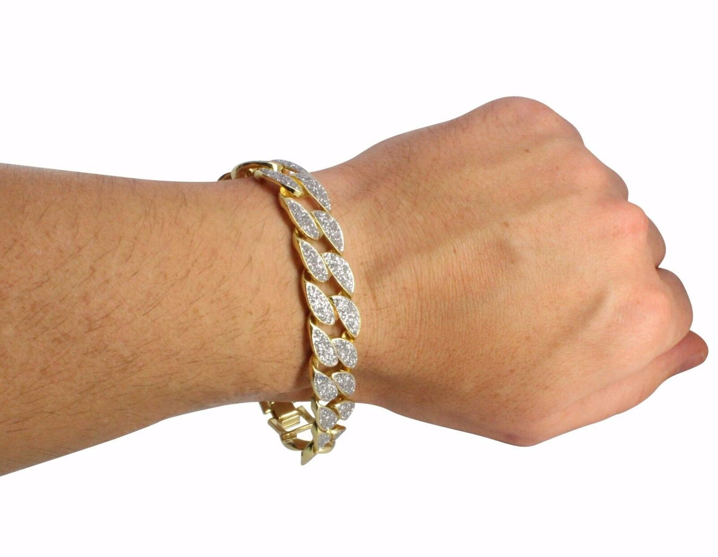 Mens Frosted Glitter Miami Cuban Curb Link 14K Gold Plated 8" Bracelet Hip Hop