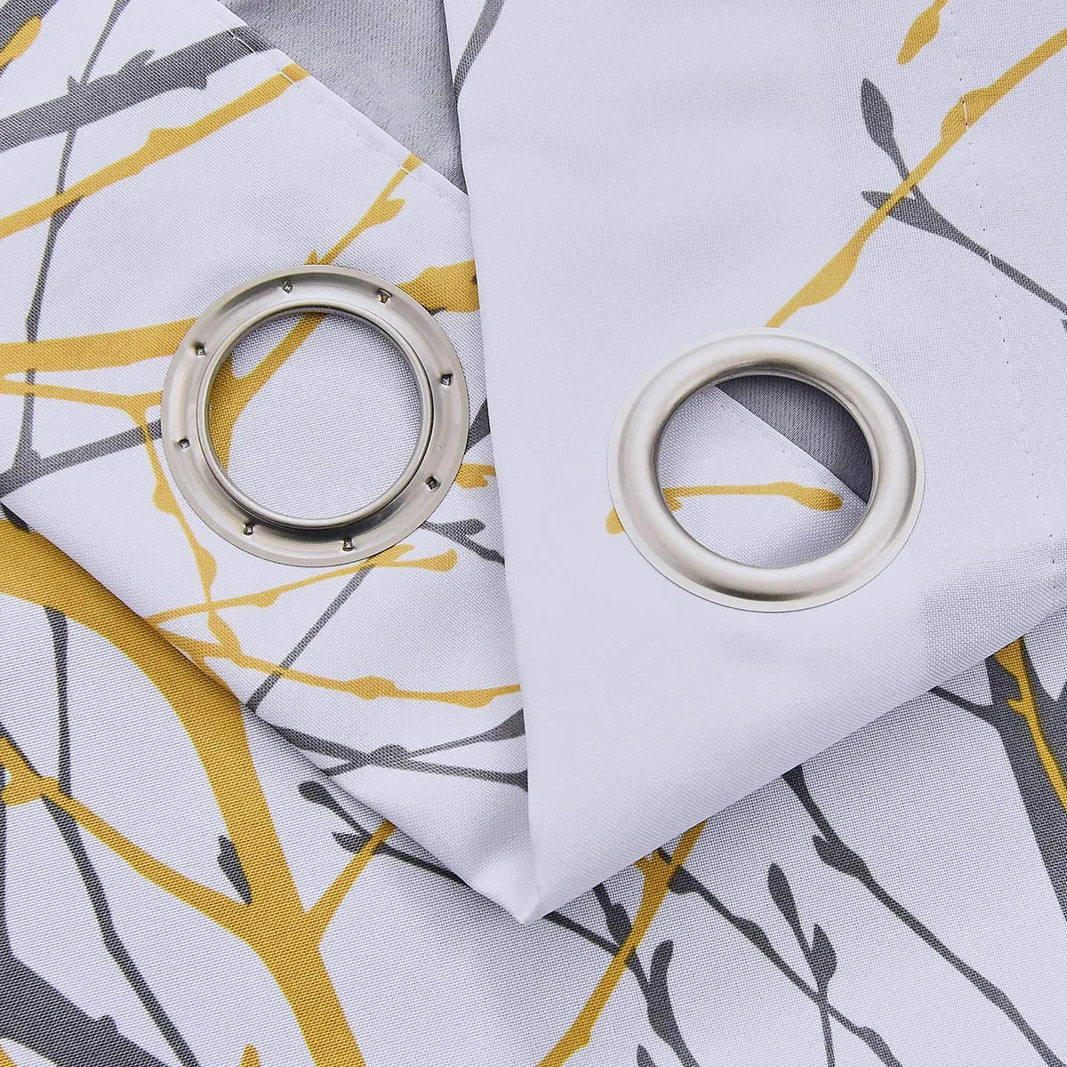 White Tree Curtains for Bedroom 84Inch Half-Blackout Yellow Grey Print Branch Curtains for Living Room Window Treatment Set 50”W Grommet Top Set of 2