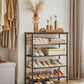 Shoe Rack 5 Tier, Narrow Shoe Organizer for Closet Entryway, with 4 Fabric Shelves and Top for Bags, Shoe Shelf, Steel Frame, Industrial, Rustic Brown and Black ULBS036B01