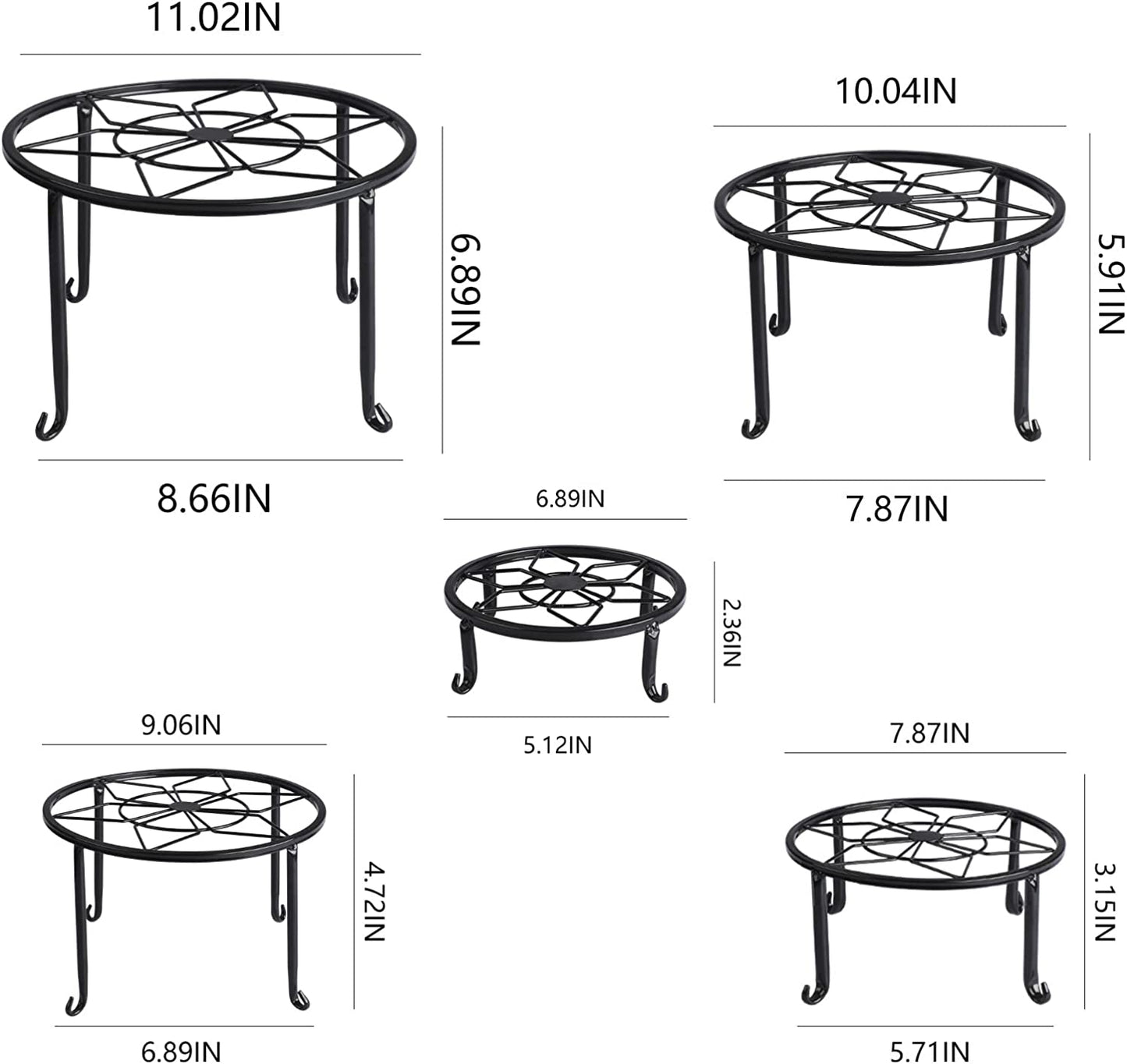 5 Pack Metal Plant Stands,Heavy Duty Potted Holder for Flower Pot,Indoor Outdoor Metal Rustproof Iron Garden Container round Supports Rack for Planter…