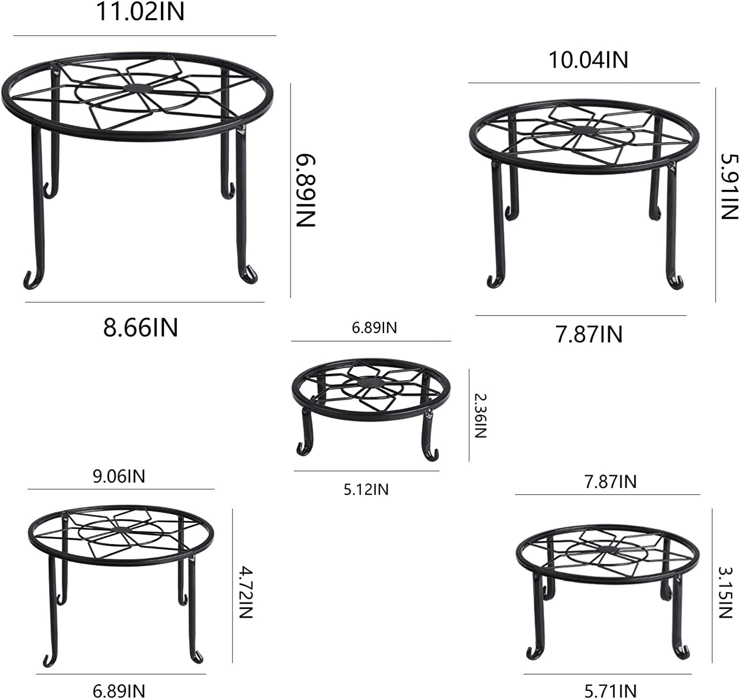 5 Pack Metal Plant Stands,Heavy Duty Potted Holder for Flower Pot,Indoor Outdoor Metal Rustproof Iron Garden Container round Supports Rack for Planter…