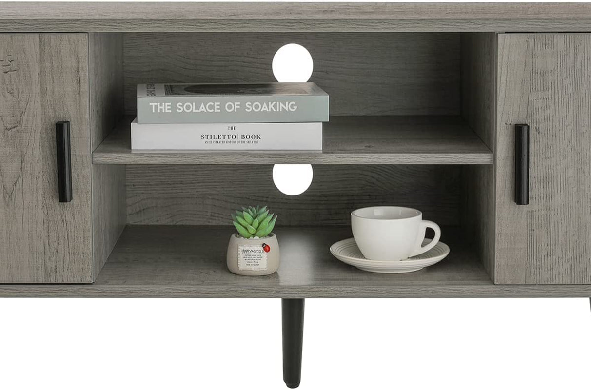 TV Stand for 55 Inch TV, Entertainment Center with Storage and Open Shelves, Mid Century TV Stand Table, Media Console for Living Room, Bedroom, Grey
