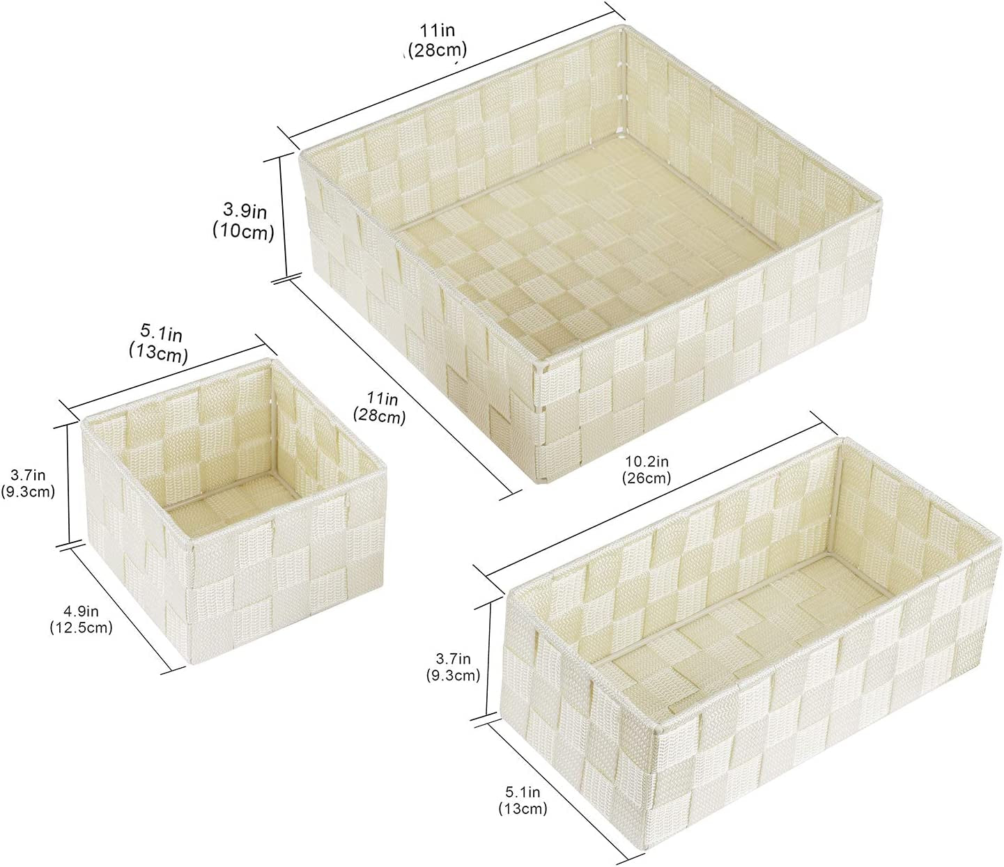 Woven Storage Baskets for Organizing, Posprica Small Black Baskets Cube Bin Container Tote Organizer Divider for Drawer, Closet, Shelf, Dresser, Set of 4(Beige)