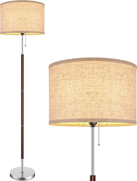 Modern Floor Lamp for Bedroom - Stand up Reading Lamps for Living Room, Contemporary Office Lighting with Beige Drum Fabric Shade, Farmhouse Pole Lamp, Corner Tall Standing Lamp Kids-Pull Chain