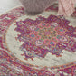 Passion Ivory/Fuchsia 4' X round Area Rug, Boho, Traditional, Easy Cleaning, Non Shedding, Bed Room, Living Room, Hallway, (4' Round)