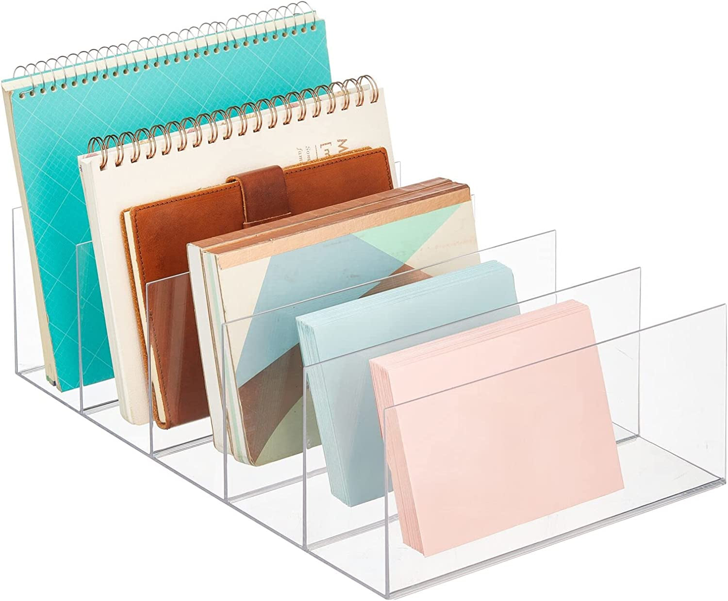 Mdesign Plastic Divided Purse Organizer for Closets, Bedrooms, Dressers - Closet Shelf Storage Solution for Purses, Clutches, Wallets, Accessories - 5 Compartment Sections - Lumiere Collection - Clear