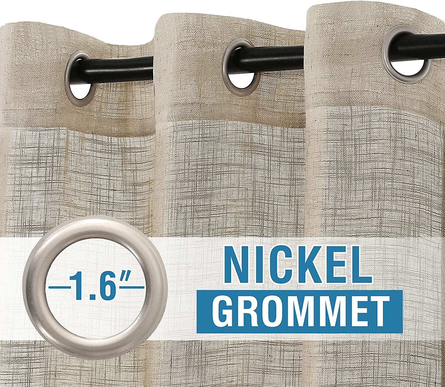 Linen Curtains Natural Linen Blended Curtains for Living Room Burlap Linen Textured Curtains Light Filtering Nickel Grommet Curtains Bedroom Curtains 2 Panel Sets Privacy Added, 52" X 84", Angora
