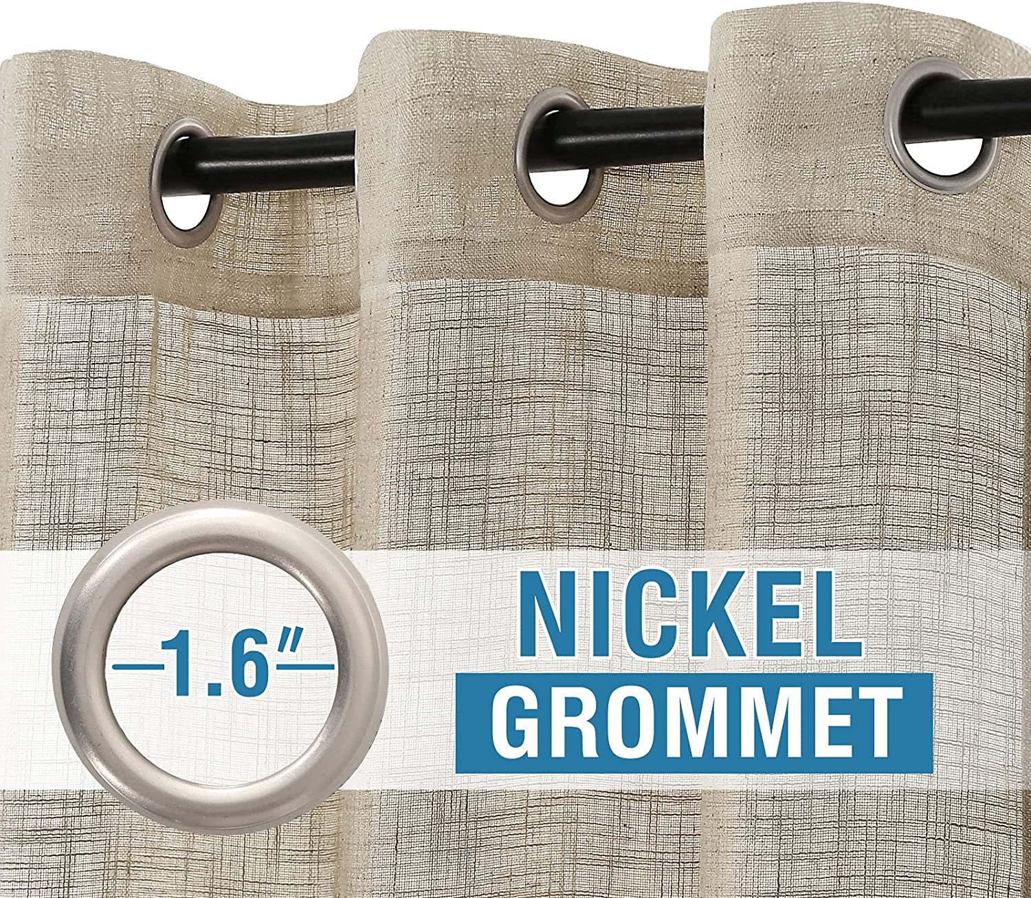 Linen Curtains Natural Linen Blended Curtains for Living Room Burlap Linen Textured Curtains Light Filtering Nickel Grommet Curtains Bedroom Curtains 2 Panel Sets Privacy Added, 52" X 84", Angora