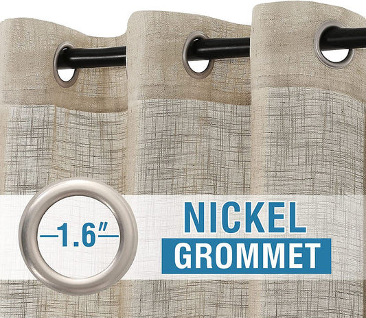 Linen Curtains Natural Linen Blended Curtains for Living Room Burlap Linen Textured Curtains Light Filtering Nickel Grommet Curtains Bedroom Curtains 2 Panel Sets Privacy Added, 52" X 84", Angora