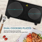 EDB-302BF Countertop Double Cast Iron Burner, 1500 Watts Electric Hot Plate, Temperature Controls, Power Indicator Lights, Easy to Clean, Black