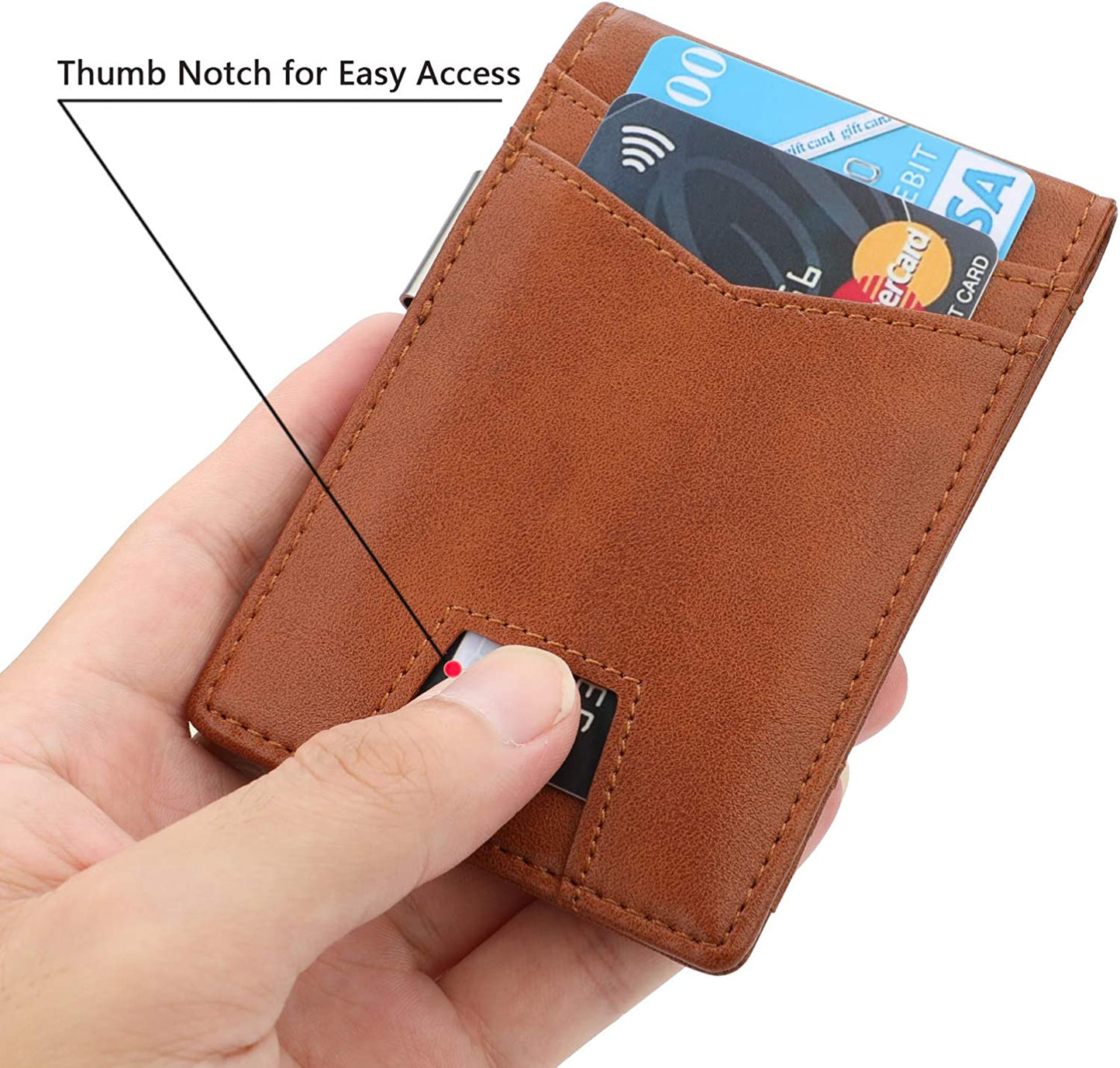 Slim Minimalist Front Pocket Wallet with Money Clip for Men, Genuine Leather RFID Blocking