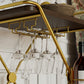 Bar Cart with Wine Rack, 2 Tier Kitchen Cart on Wheels Industrial Coffee Cart, Liquor Cart with Glass Holders for Kitchen Living Room, Brown/Brass