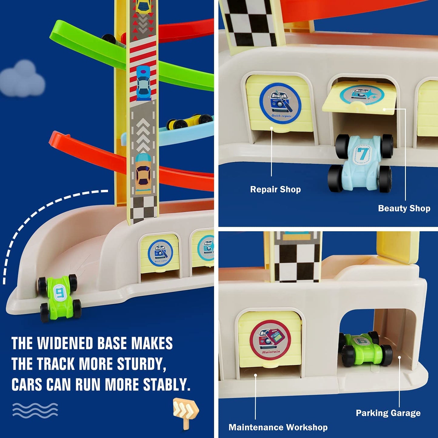 Montessori Toys for 2 3 Year Old Boys Toddlers, Car Ramp Toys with 6 Cars & Race Tracks, Garages and Parking Lots, Ramp Racer Toy Gift for Boys Girls Age 18 Months and Up