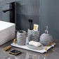 Bathroom Accessory Set, Bath Accessories Set 4-Piece Ceramic Embossed Bath Countertop Set with Soap Dish, Soap & Lotion Dispenser, Cup, Divided Toothbrush Holder ,Grey