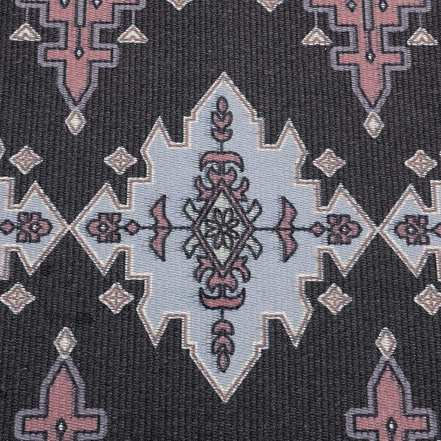 Persian Tribal Throw Rugs with Non-Slip Pad, Aztec Ethnic African Oriental Small Cotton Area Rug 2X3, Distressed Kilim Rug Floor Carpet for Kitchen Bathroom Washable (Charcoal Grey, 2X3)