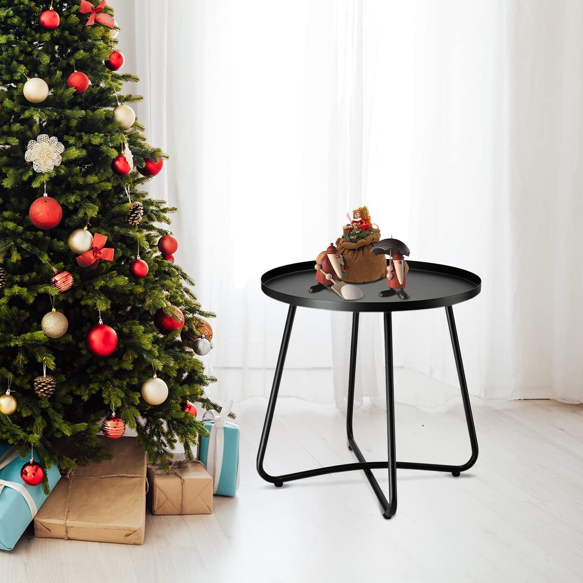 Outdoor Side Tables, Anti-Rust Metal Outdoor End Table, Small Patio Table round End Table Outdoor Table for Garden Balcony Yard Porch Patio Lawn Black