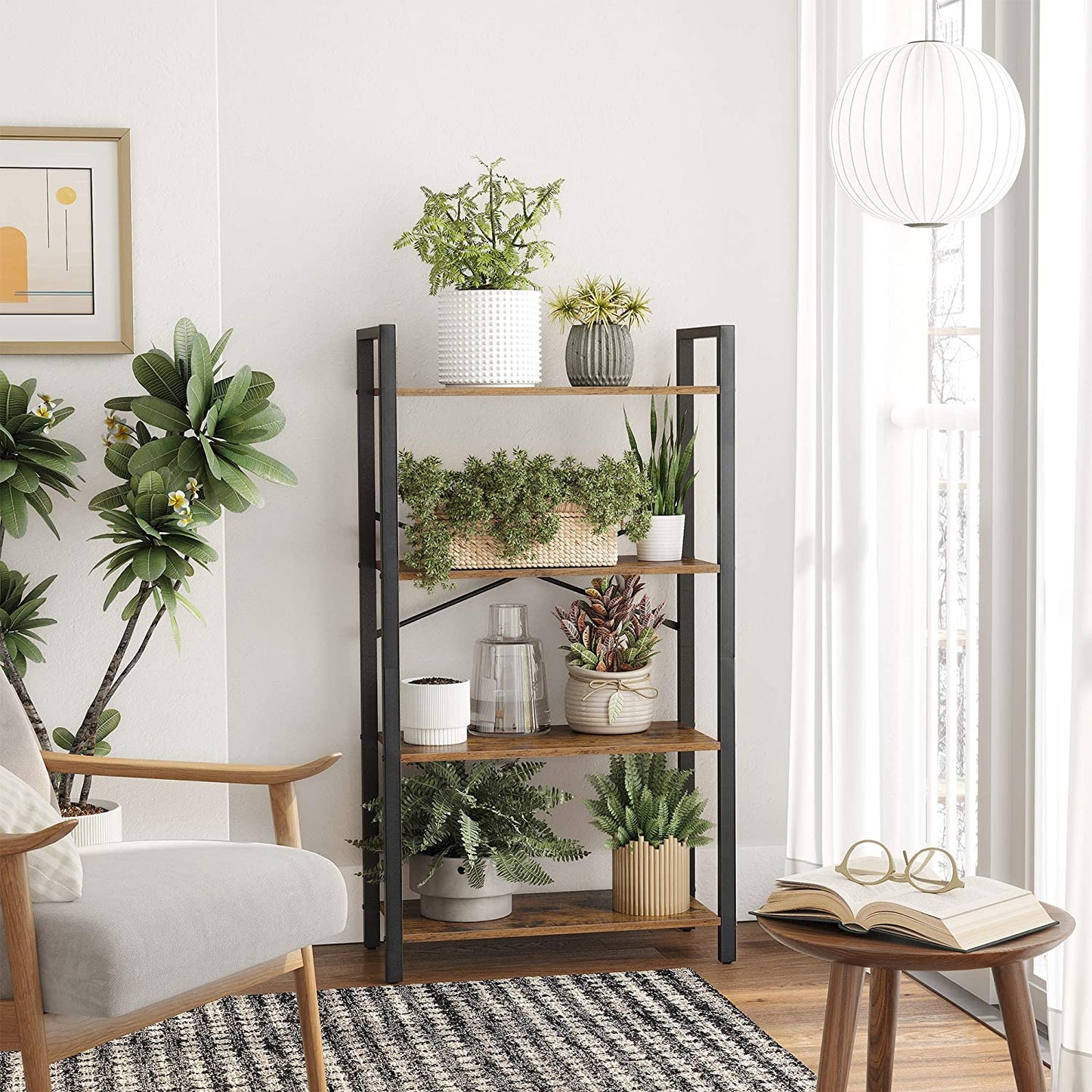 Bookshelf, 4-Tier Shelving Unit, Bookcase, Book Shelf, 11.8 X 25.9 X 47.2 Inches, Rustic Brown + Black