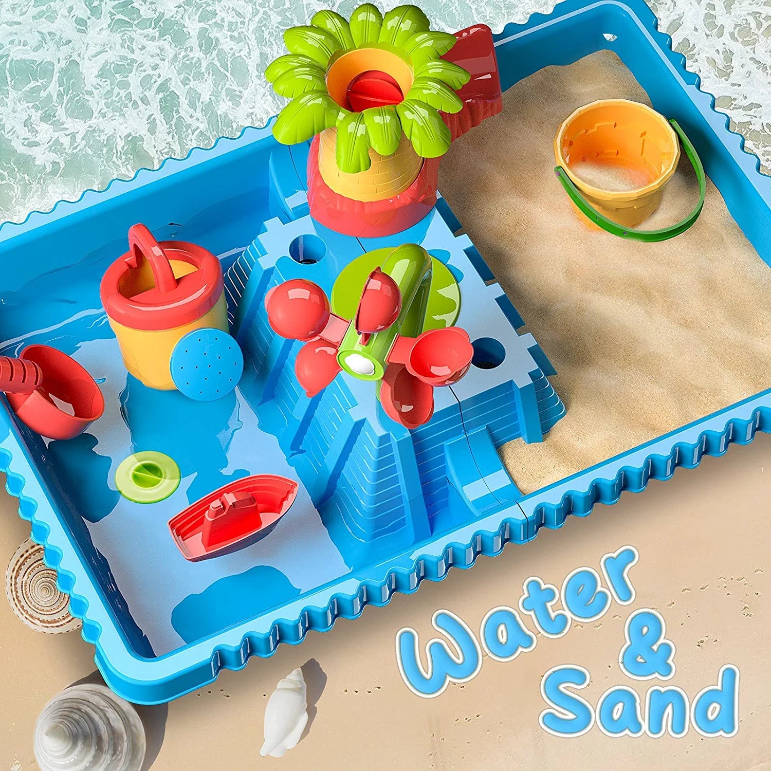 Sand Water Table Outdoor Toys - Toddler Activity Table Sandbox Toy Sensory Table Summer Toys Beach Play Table 27 Pcs Accessories for Baby Kids Children