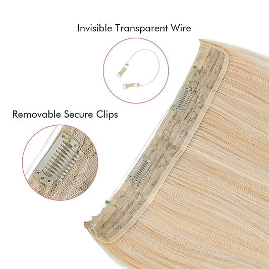 Invisible Wire Hair Extensions with Transparent Headband Adjustable Size Removable Secure Clips in Straight Secret Hairpiece for Women (24 Inch, Light Blonde)