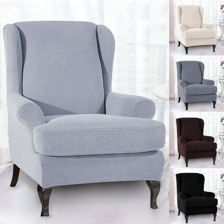 2-Piece Stretch Jacquard Spandex Fabric Wing Back Wingback Armchair Chair Slipcovers (Wing Chair)