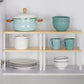 Set of 2 Cabinet Kitchen Shelves Stackable Countertop Shelf and Expandable Wood Cabinet Organizer Shelves for Bathroom Study Room, White
